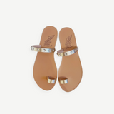 KABE SHOP INC Audrey sandals in gold vachetta leather with Swarovski crystal embellishments and a toe loop design.