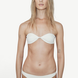 Model wearing KABE SHOP INC white Classic Bottom bikini with a matching strapless top against a plain white background