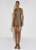 KABE SHOP INC Sil dress in metallic bronze featuring sculptural braided detailing and a fitted mini silhouette.