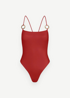 KABE SHOP INC The Orb red one-piece swimsuit featuring a minimalist silhouette and decorative ring strap details