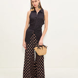Loch Sleeveless Crepe Button Up
