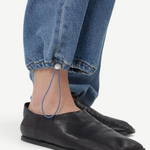 KABE SHOP INC Sport Jean in blue denim featuring a relaxed fit with an adjustable drawstring toggle at the ankle.