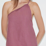 KABE SHOP INC Deiji Studios mauve linen one-shoulder Half Halter top with gathered neckline and back tie detail