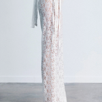 KABE SHOP INC white lace trousers with a strappy handkerchief waistband and a fitted silhouette in a side view