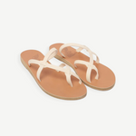 KABE SHOP INC Armos sandals featuring off-white leather straps and a tan flat sole in a classic thong design.
