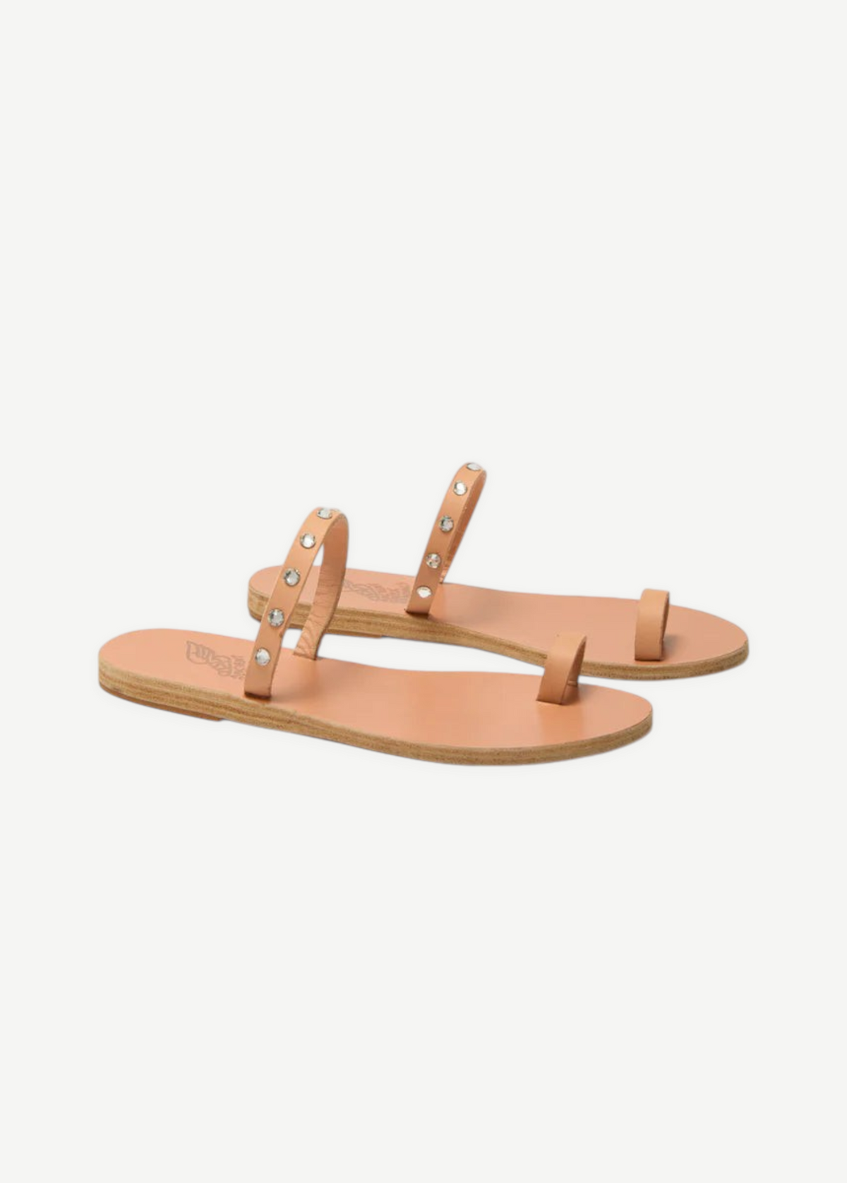 KABE SHOP INC Audrey sandals in nude leather with sparkling crystal embellishments on the straps