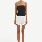 KABE SHOP INC Charlie Rolled Short in white cotton with a drawstring waistband worn by a model in a black bodysuit