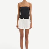 KABE SHOP INC Charlie Rolled Short in white cotton with a drawstring waistband worn by a model in a black bodysuit