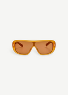 Orange sunglasses with a white background