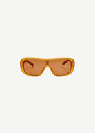 Orange sunglasses with a white background