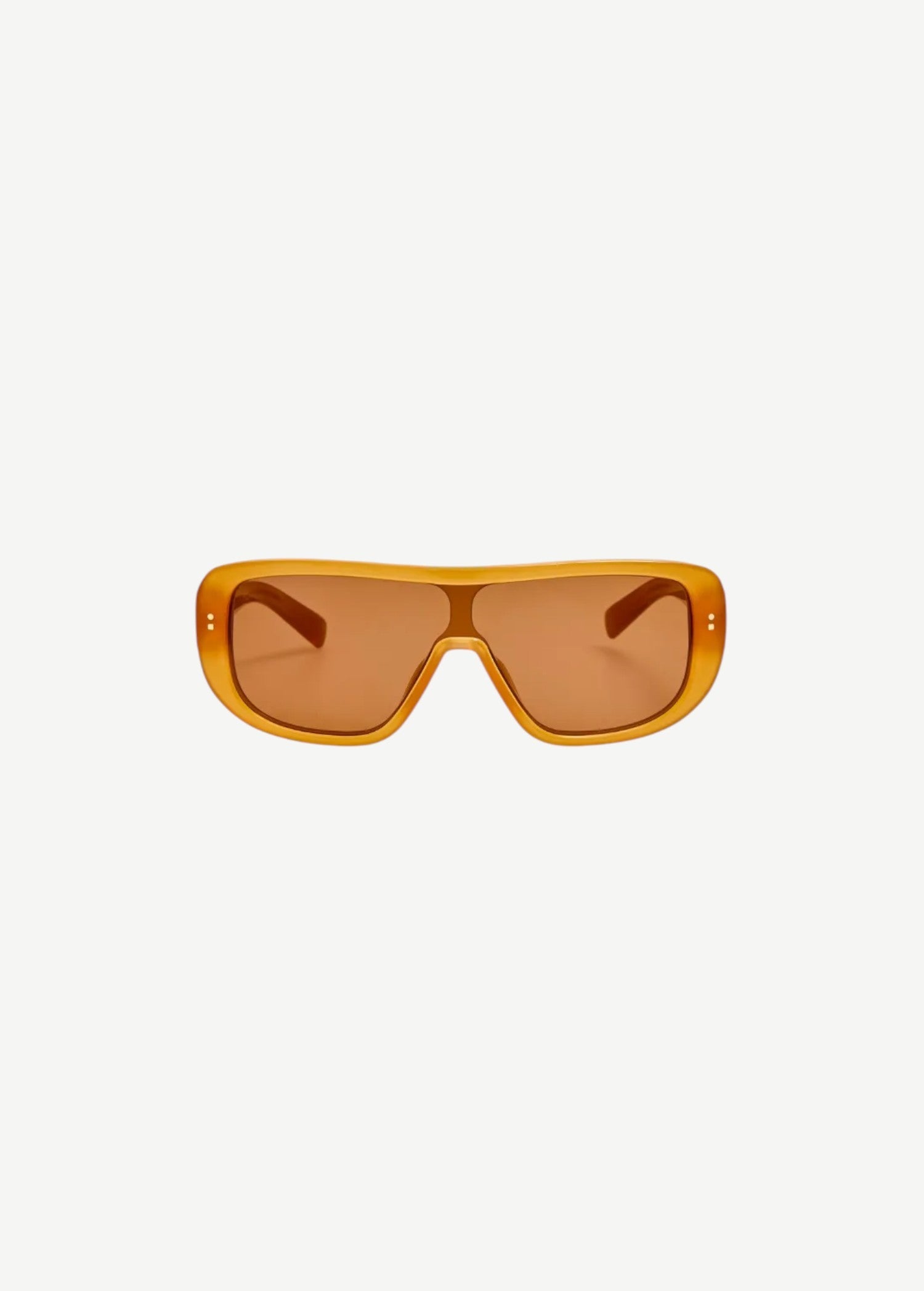 Orange sunglasses with a white background