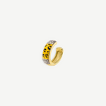 KABE SHOP INC gold ear cuff with yellow leopard print enamel and sparkling zirconia stones, no piercing required.