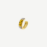 KABE SHOP INC gold ear cuff with yellow leopard print enamel and sparkling zirconia stones, no piercing required.