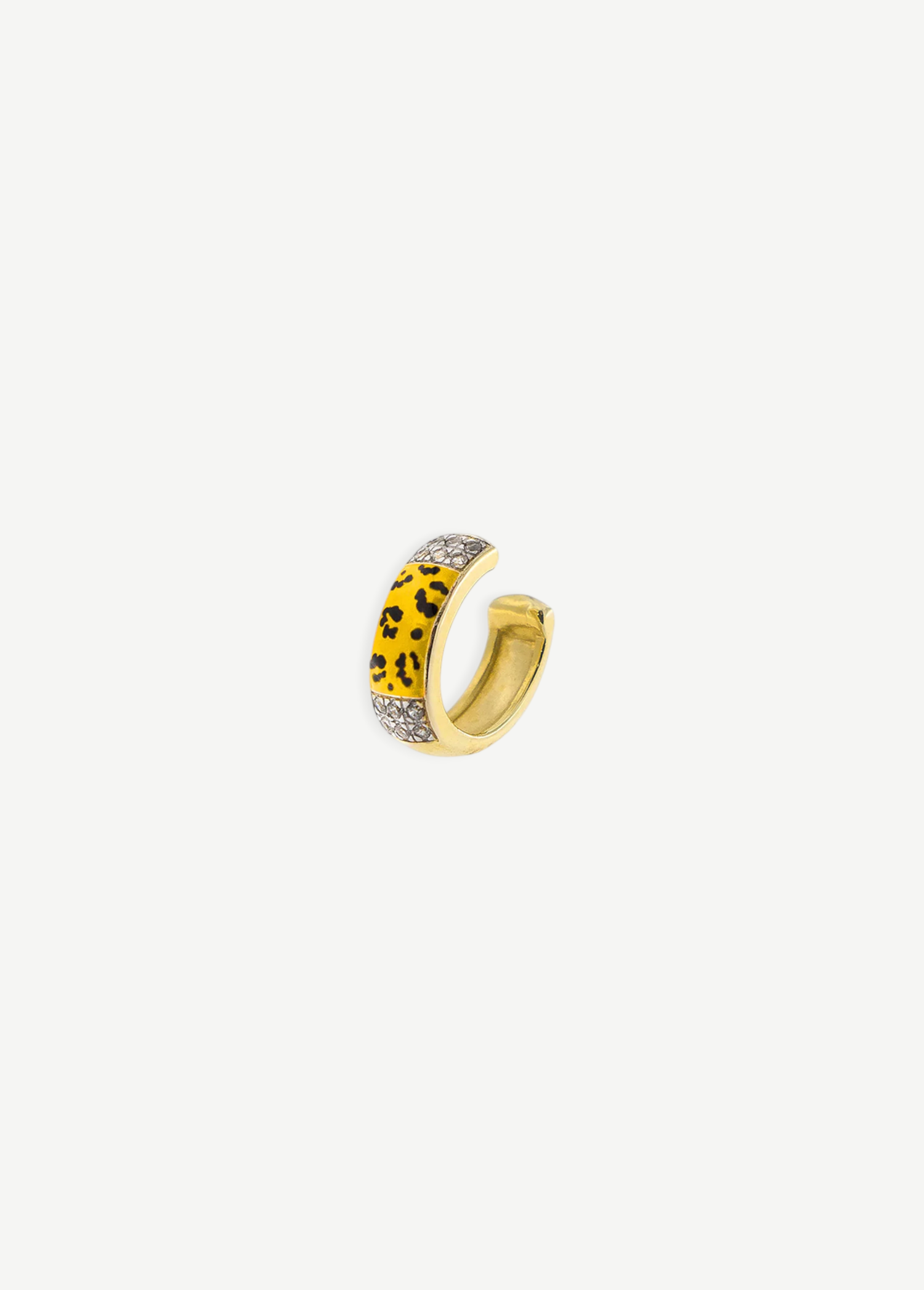 KABE SHOP INC gold ear cuff with yellow leopard print enamel and sparkling zirconia stones, no piercing required.