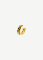 KABE SHOP INC gold ear cuff with yellow leopard print enamel and sparkling zirconia stones, no piercing required.