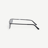 KABE SHOP INC Charlotte sunglasses with a sleek black metal oval frame and blue lenses, side view.