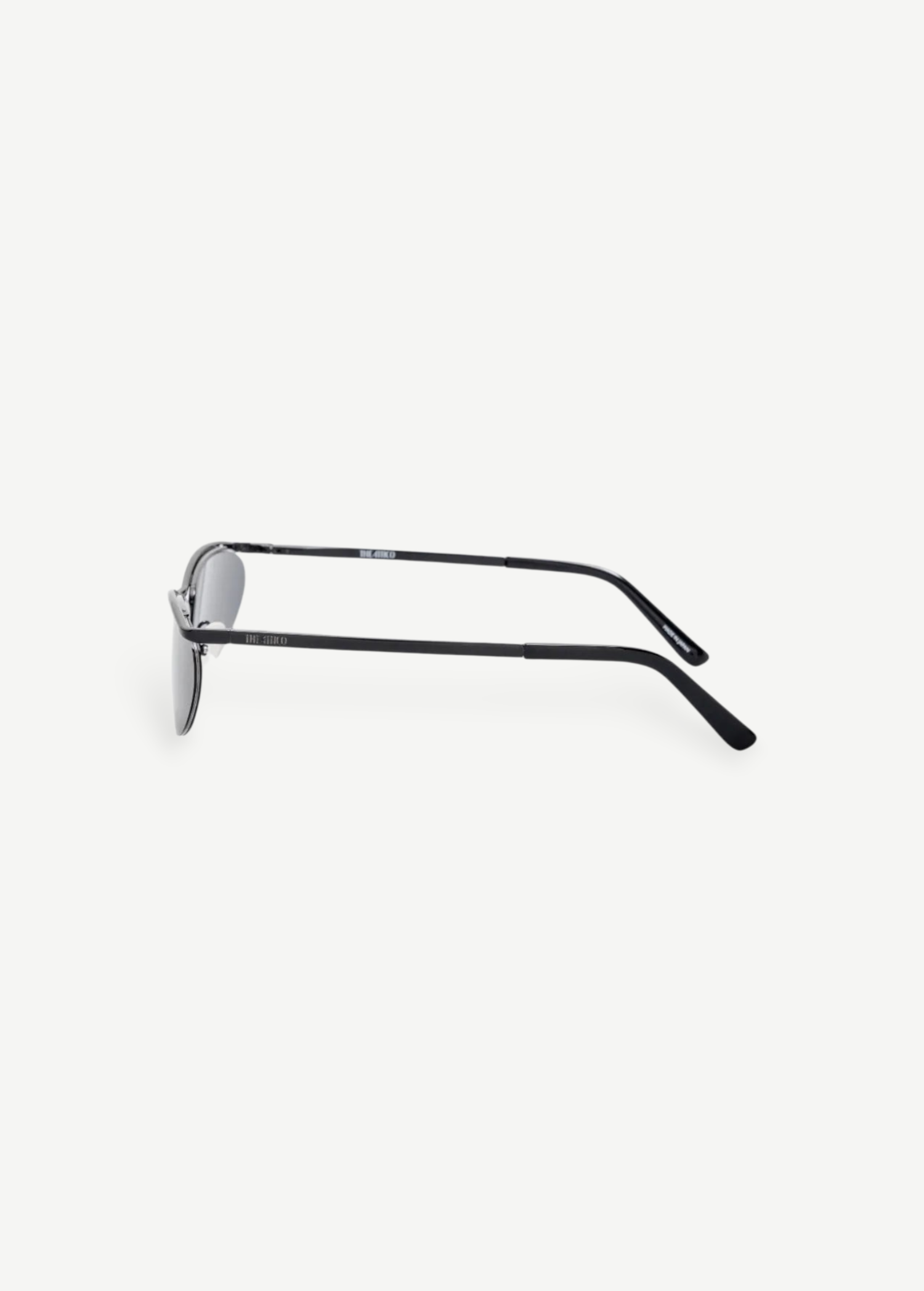 KABE SHOP INC Charlotte sunglasses with a sleek black metal oval frame and blue lenses, side view.