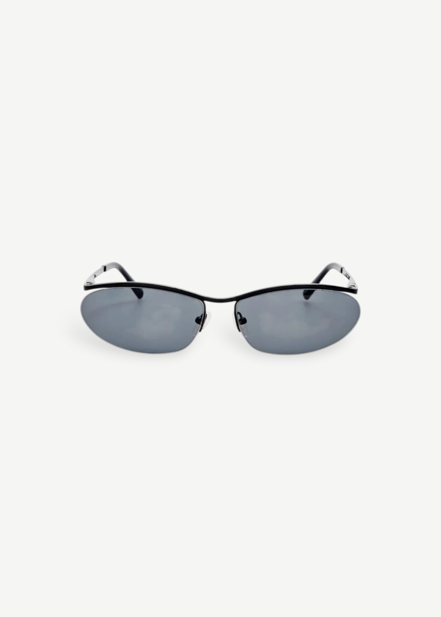 KABE SHOP INC Charlotte sunglasses with a sleek black metal oval frame and dark blue lenses.