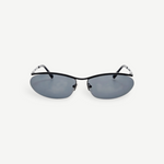 KABE SHOP INC Charlotte sunglasses with a sleek black metal oval frame and dark blue lenses.