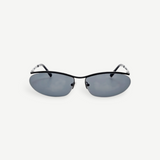KABE SHOP INC Charlotte sunglasses with a sleek black metal oval frame and dark blue lenses.