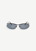 KABE SHOP INC Charlotte sunglasses with a sleek black metal oval frame and dark blue lenses.