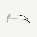 KABE SHOP INC Charlotte cat-eye sunglasses with silver-tone metal frames, dark gray lenses, and logo detailing
