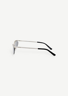 KABE SHOP INC Charlotte cat-eye sunglasses with silver-tone metal frames, dark gray lenses, and logo detailing