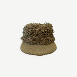 KABE SHOP INC handcrafted olive green crochet hat with a textured loop crown and a firm brim for sun protection.