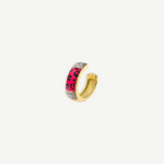 KABE SHOP INC gold ear cuff with pink leopard print enamel and sparkling zirconia stones, no piercing required.