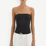 KABE SHOP INC Charlie Rolled Short in white cotton with a drawstring waistband worn by a model in a black bodysuit.