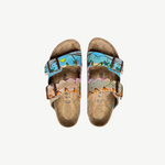 KABE SHOP INC Birkenstocks sandals featuring hand-painted tropical beach scenes and hand-embroidered details