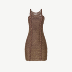 KABE SHOP INC Sil dress in metallic bronze with sculptural braided detailing and a fitted silhouette