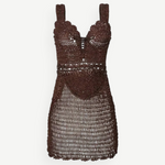 KABE SHOP INC Isa brown crocheted mini dress with intricate lace-up bodice and sleeveless silhouette