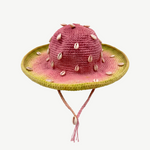 KABE SHOP INC Wika crochet hat in pink and green tie-dye with decorative white seashells and a chin strap