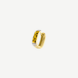 KABE SHOP INC yellow rectangular hoop earring with leopard print enamel and sparkling zirconia accents