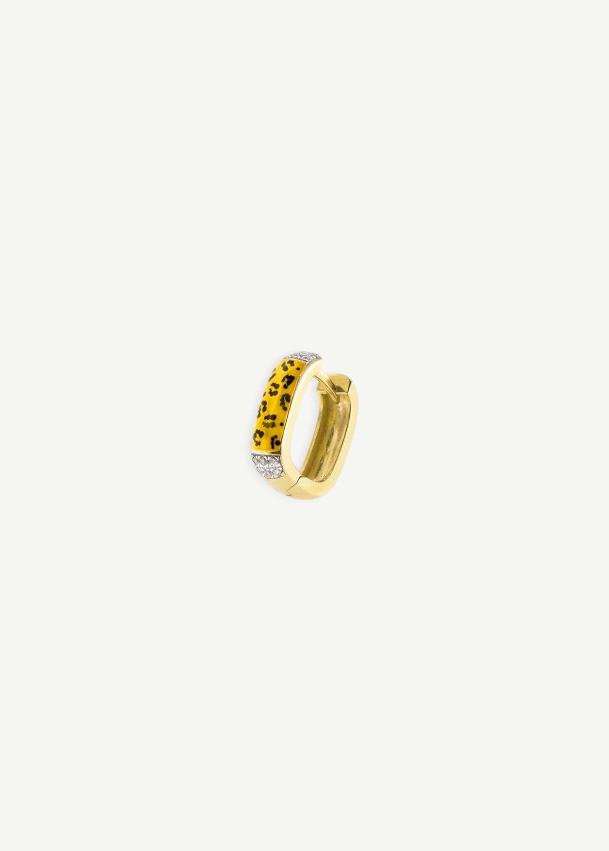 KABE SHOP INC yellow rectangular hoop earring with leopard print enamel and sparkling zirconia accents