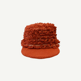 KABE SHOP INC handcrafted burnt orange crochet sun hat with textured fringe detailing and a solid brim