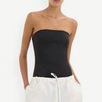KABE SHOP INC Charlie Rolled Short in white cotton with a gathered drawstring waistband on a model