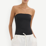 KABE SHOP INC Charlie Rolled Short in white cotton with a gathered drawstring waistband on a model