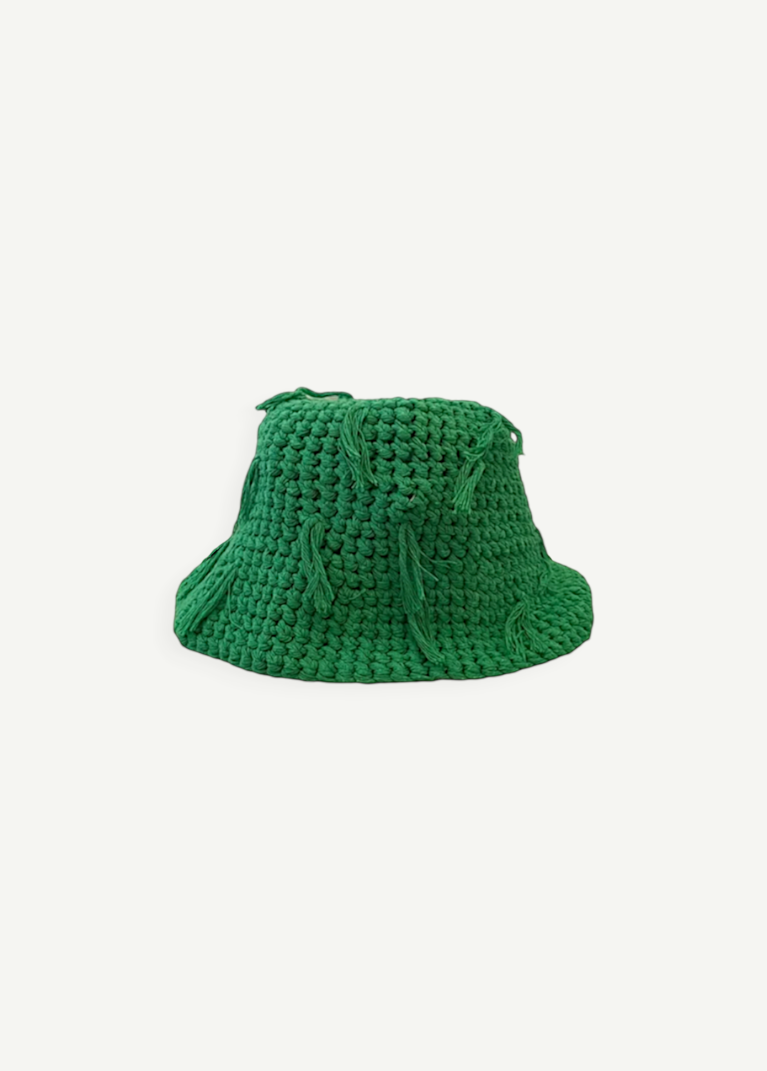 KABE SHOP INC handcrafted green crochet bucket hat with fringe details for sun protection.