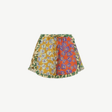 KABE SHOP INC Patty relaxed shorts featuring a vibrant multi-colored floral print and playful ruffled hem details.