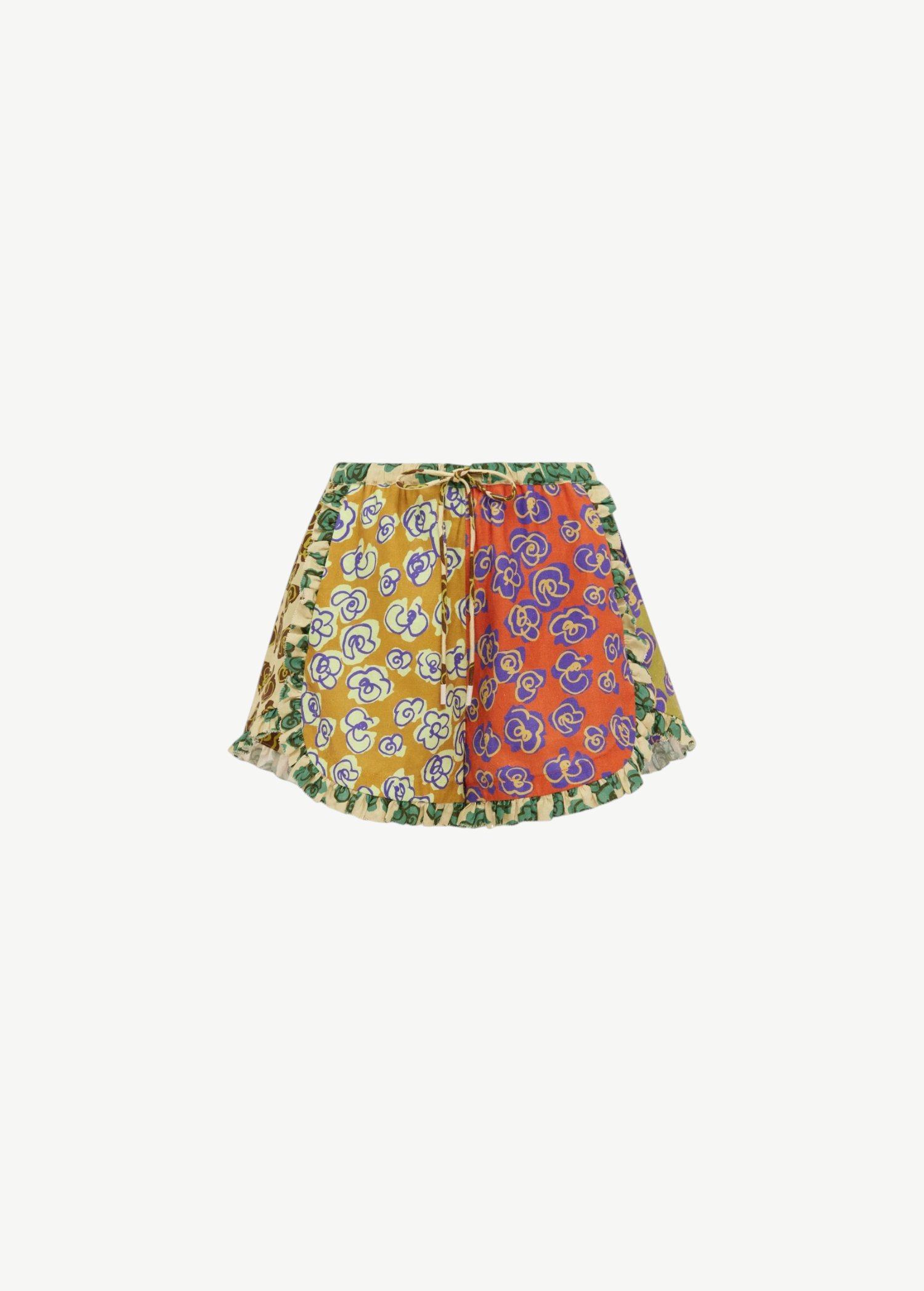 KABE SHOP INC Patty relaxed shorts featuring a vibrant multi-colored floral print and playful ruffled hem details.