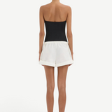 KABE SHOP INC Charlie Rolled Short in white cotton with a drawstring waistband, back view on a model.