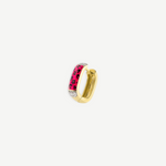 KABE SHOP INC single rectangular hoop earring with pink leopard enamel and sparkling zirconia accents in gold tone