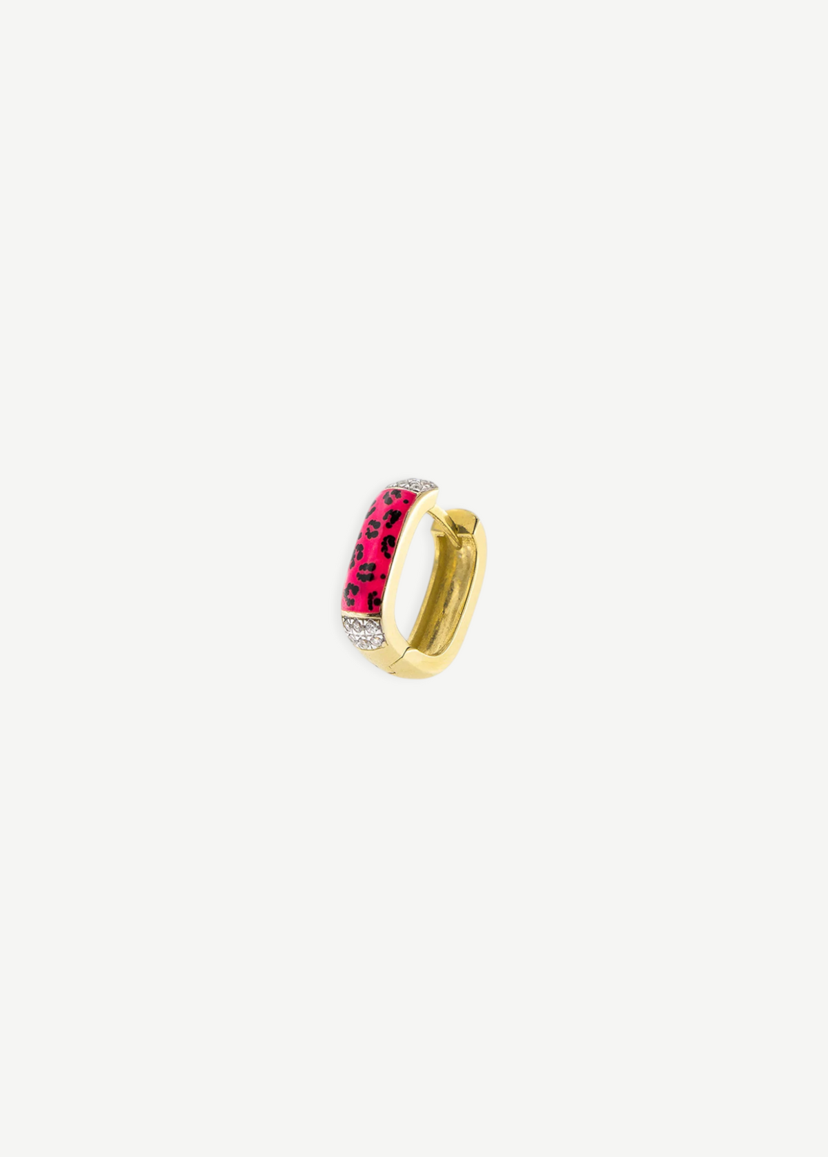 KABE SHOP INC single rectangular hoop earring with pink leopard enamel and sparkling zirconia accents in gold tone
