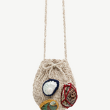 KABE SHOP INC Jali Bag in beige knit with decorative shell accents and braided shoulder strap