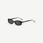 KABE SHOP INC Solene slim rectangular black sunglasses with dark lenses and gold logo detail on the temple