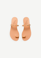 KABE SHOP INC Audrey sandals in tan leather with crystal-embellished toe-loop straps and a minimalist flat design.