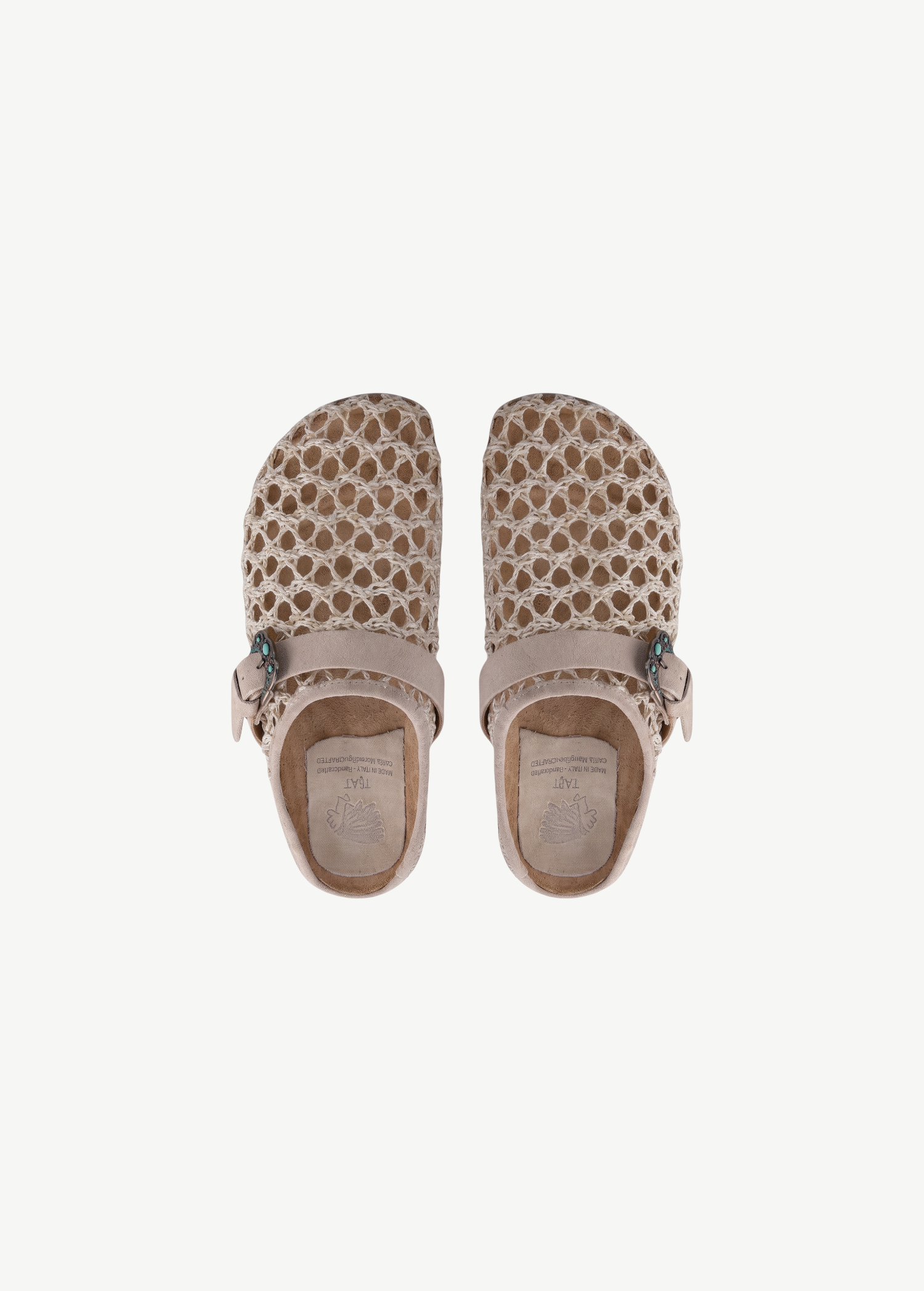 KABE SHOP INC Thais Mat Intreccio sabots in rustic green with woven design, suede strap, and decorative buckle.