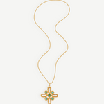 KABE SHOP INC Croix Baroque gold necklace featuring an ornate cross pendant with turquoise stone accents